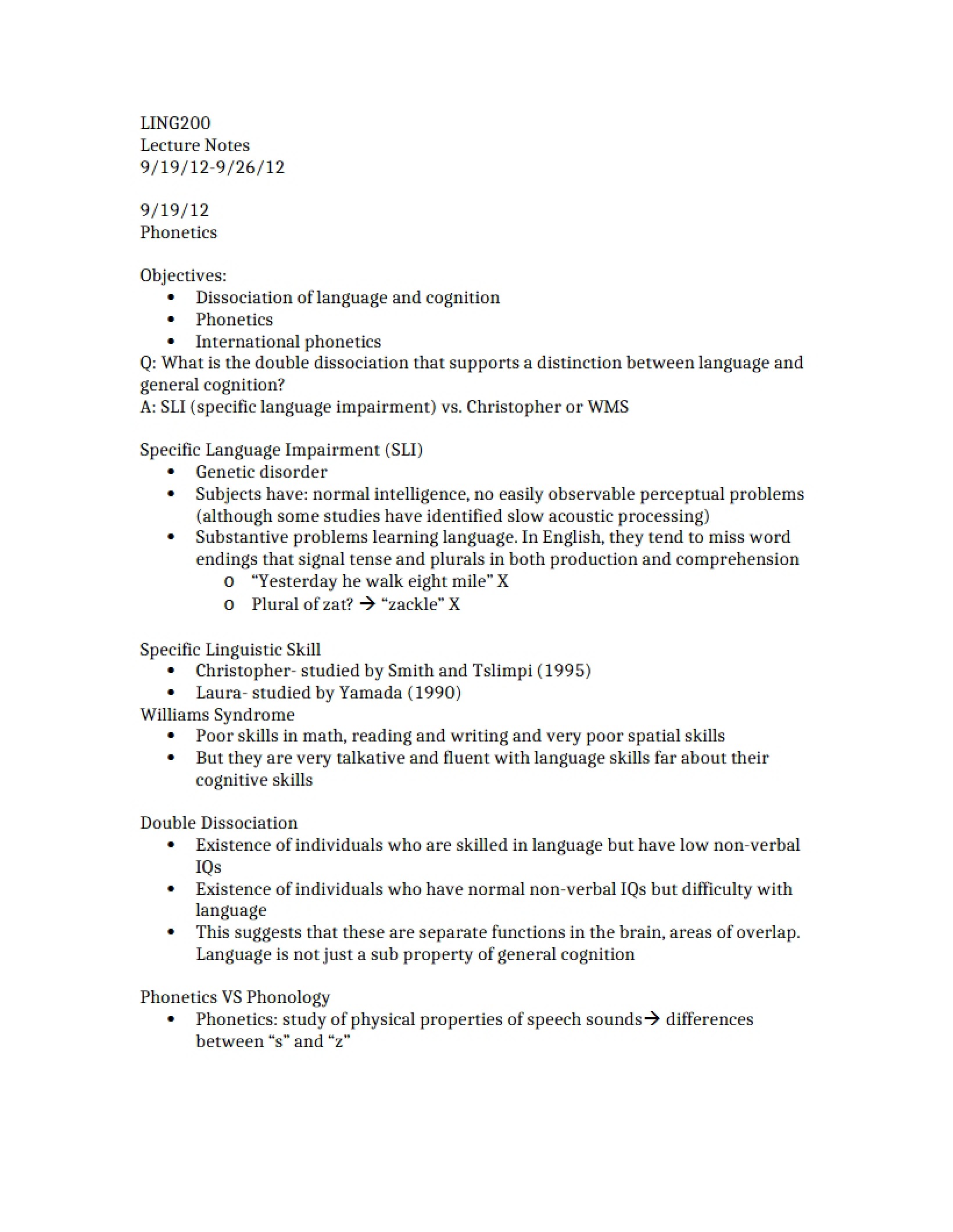 Linguistics Class Notes