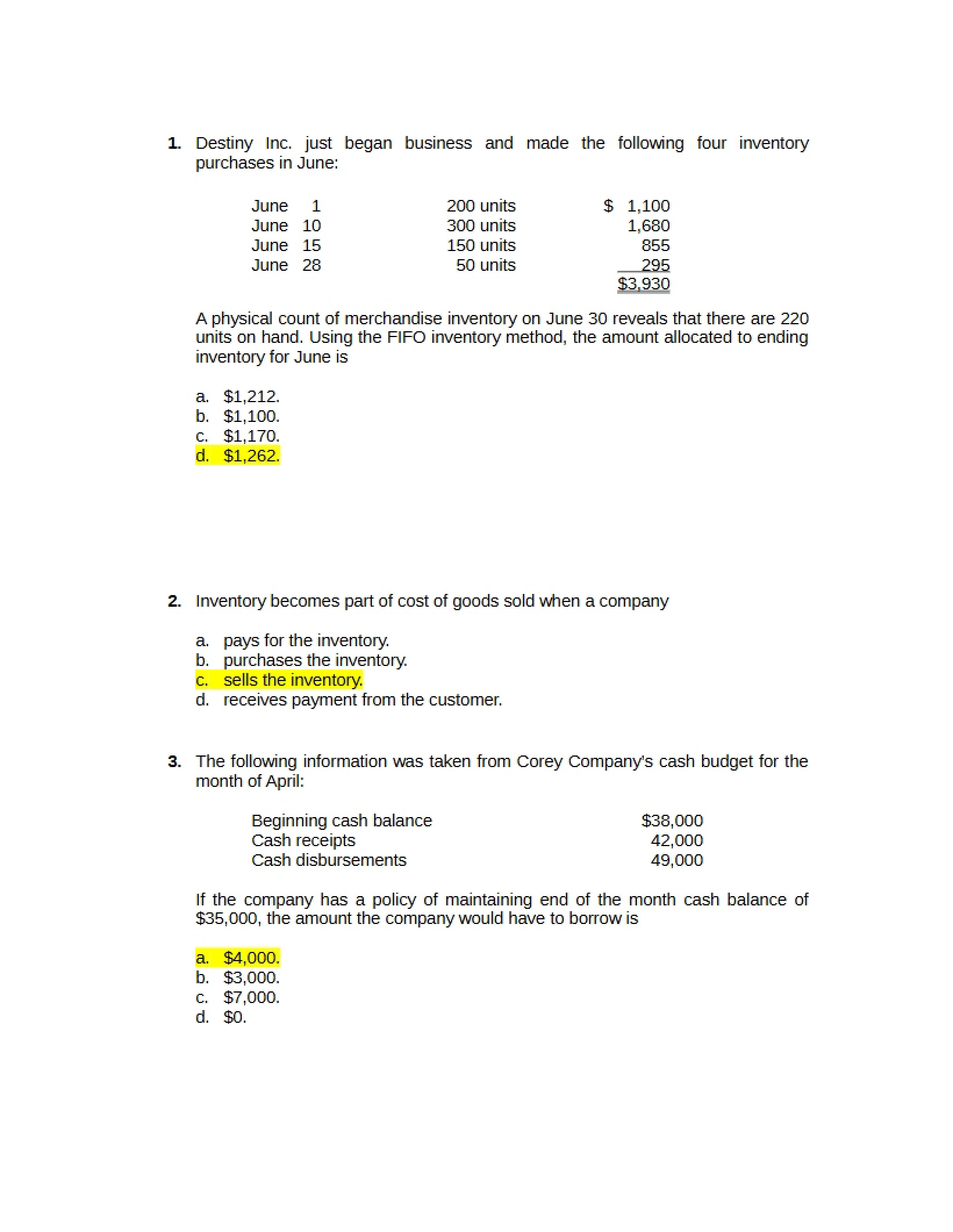 Practice Examination for ACCT 2101