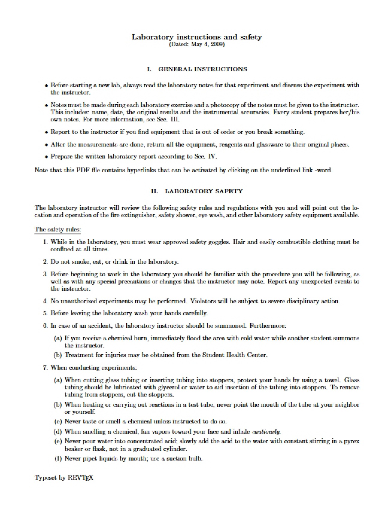 Safety and Instructions for Laboratory
