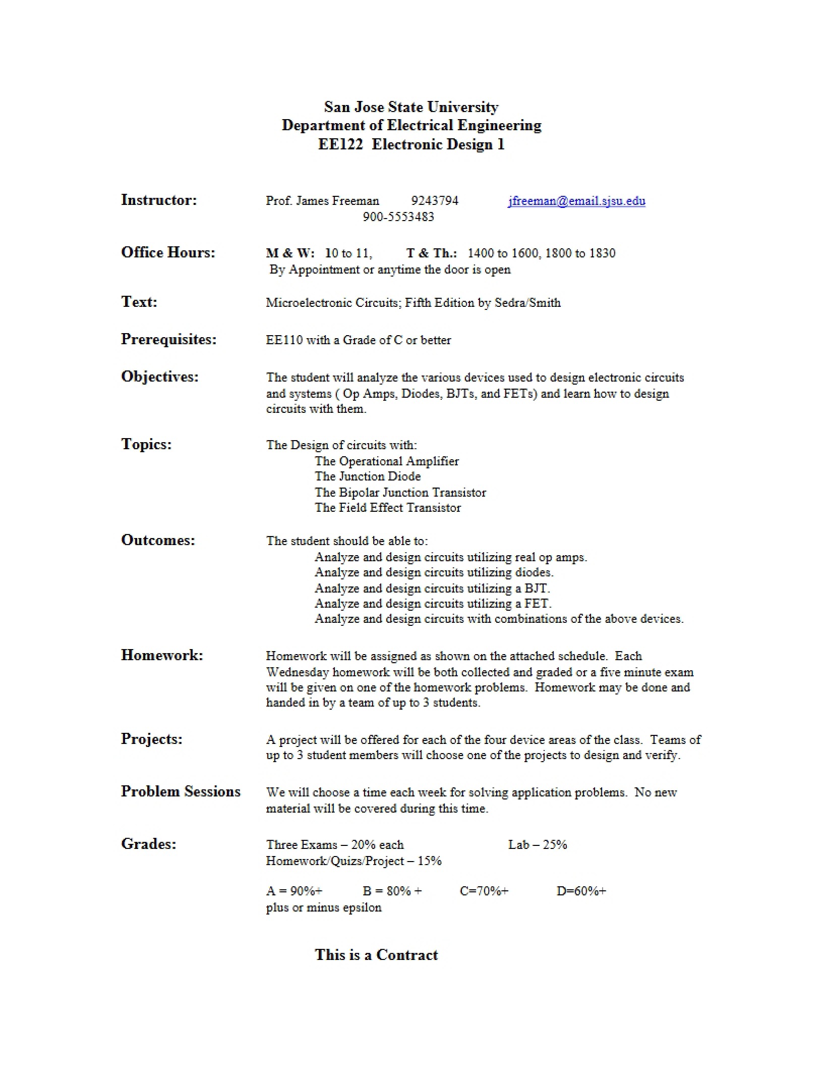 EE 122 Academic Syllabus