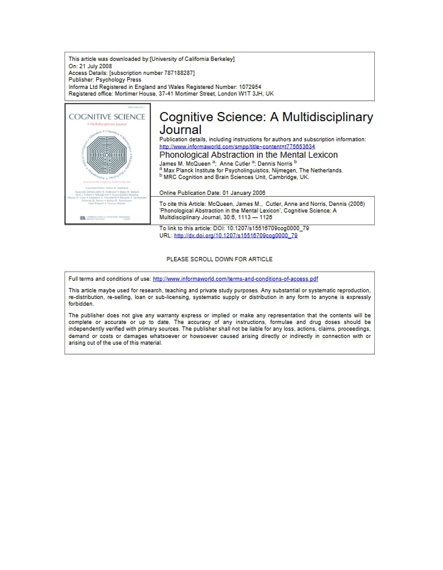 Mental Lexicon Phonological Abstraction