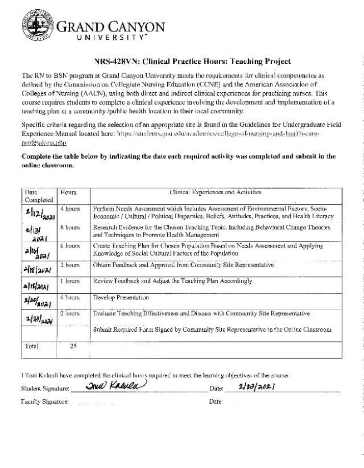 Clinical Practice Hours Teaching Project