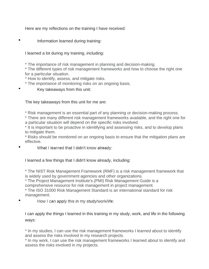 Key Insights and Reflections on Risk Management Training