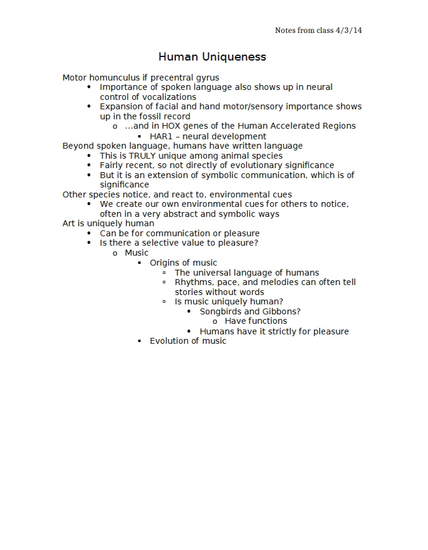 Distinctive Traits of Humans