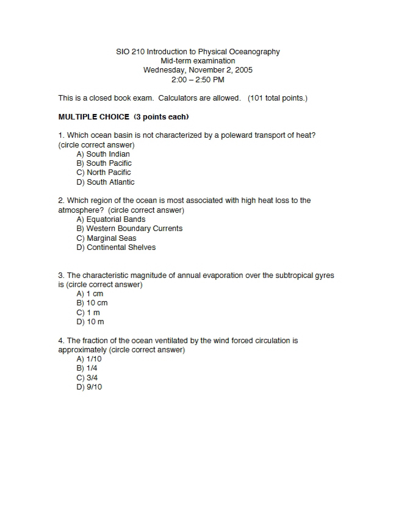 Physical Oceanography Midterm
