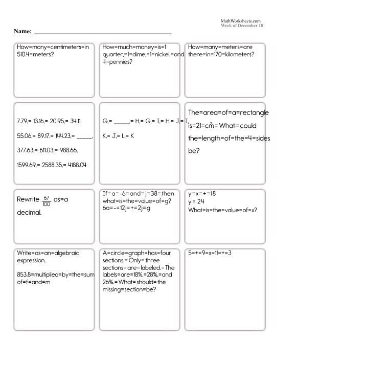 Grade 6 Math Worksheets (December 18)