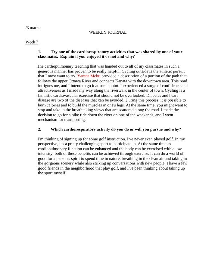 Weekly Journal - Communications I