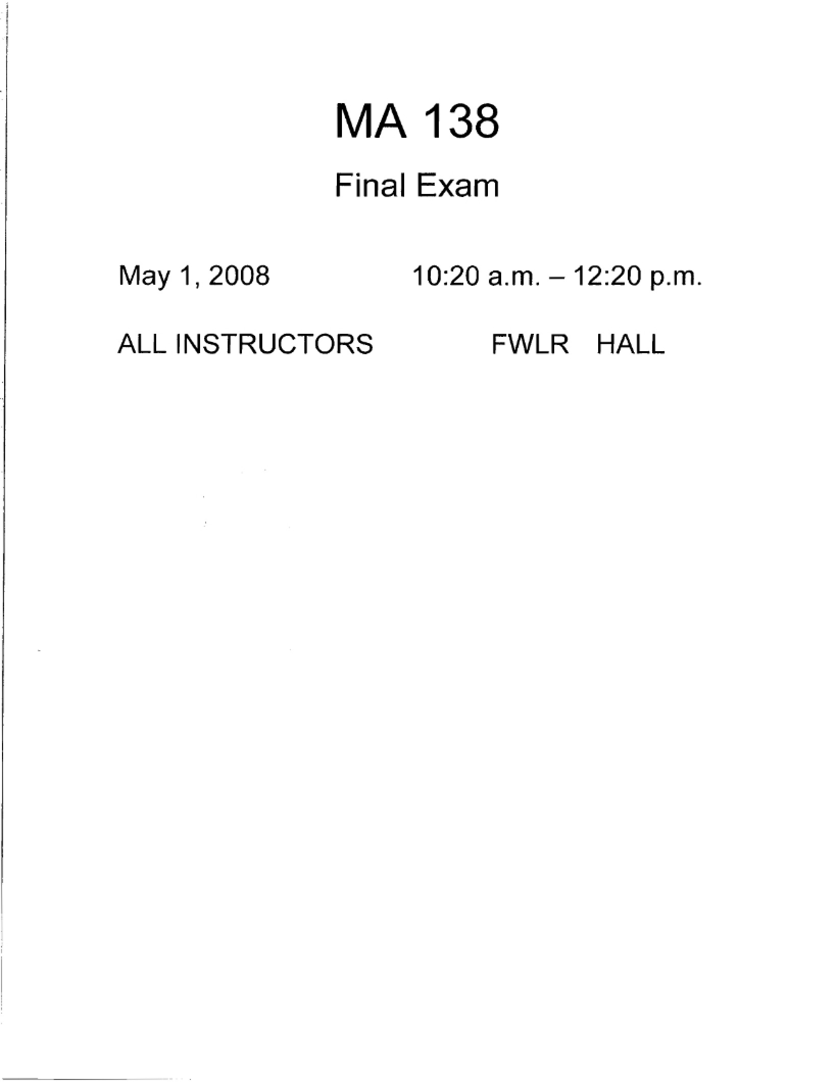 Examination for Course Final