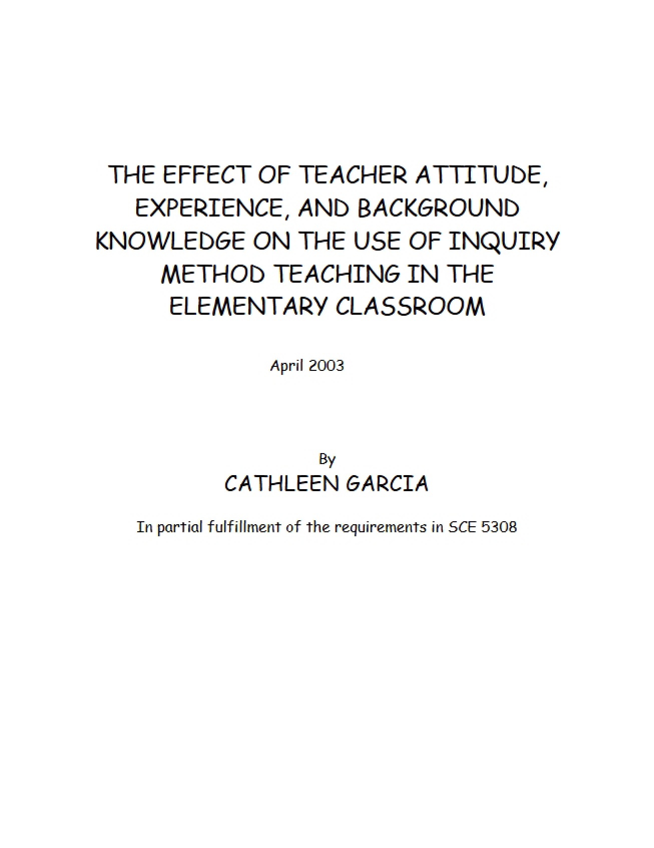 Inquiry Usage Effects of Teacher Attitude and Background