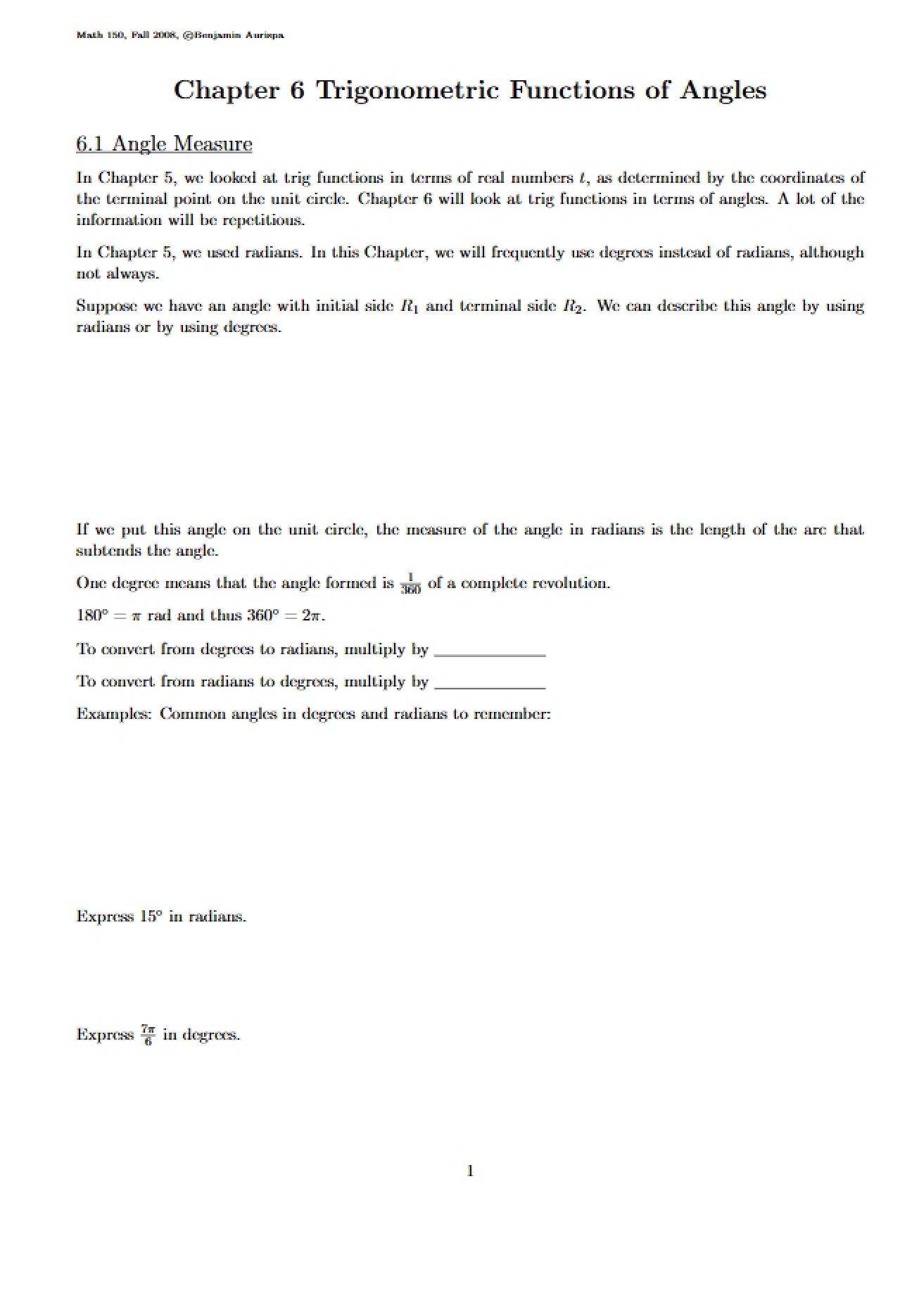 Chapter Six Sections One Through Three