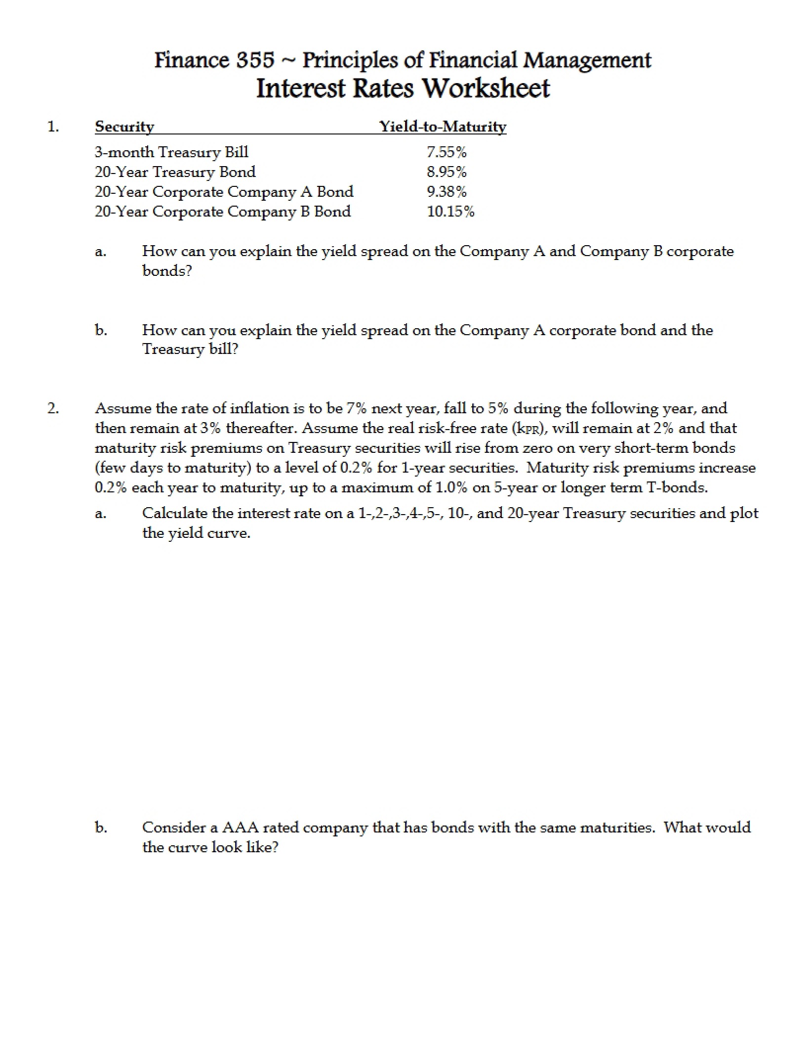 Worksheet Interest Rates