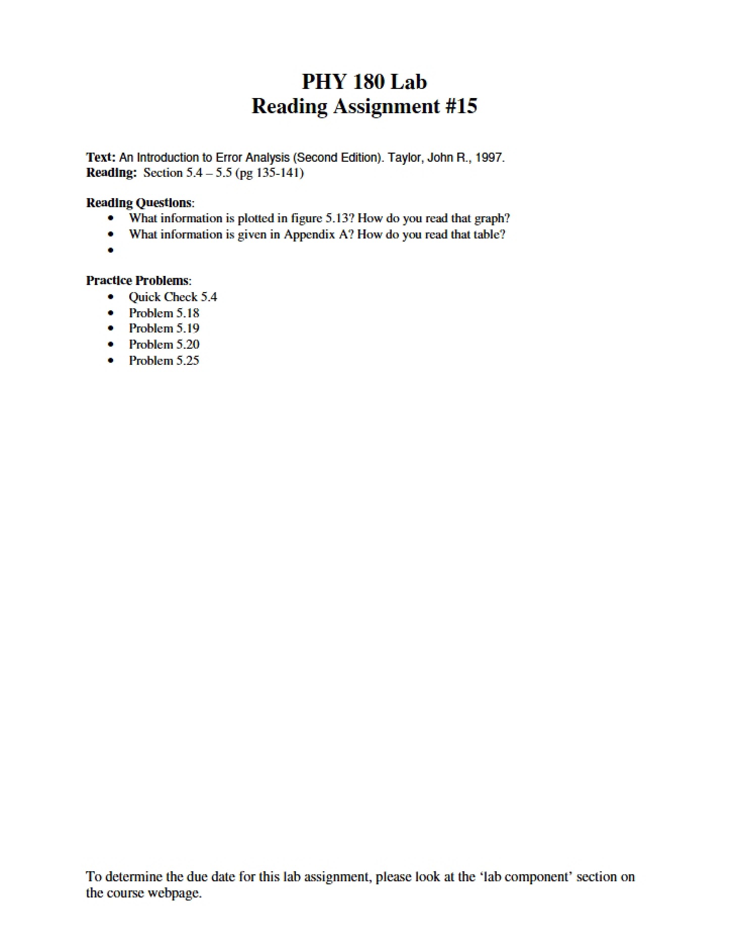 Reading Assignment Fifteen (PHY 180 Lab)
