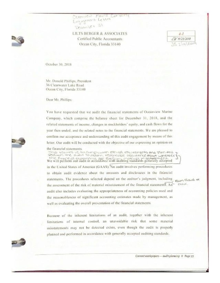 Audit Engagement Letter - Oceanview Marine Company