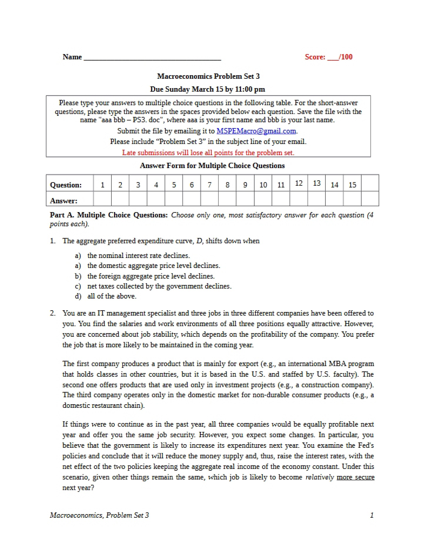 Set 3 Problems (Macro 501)