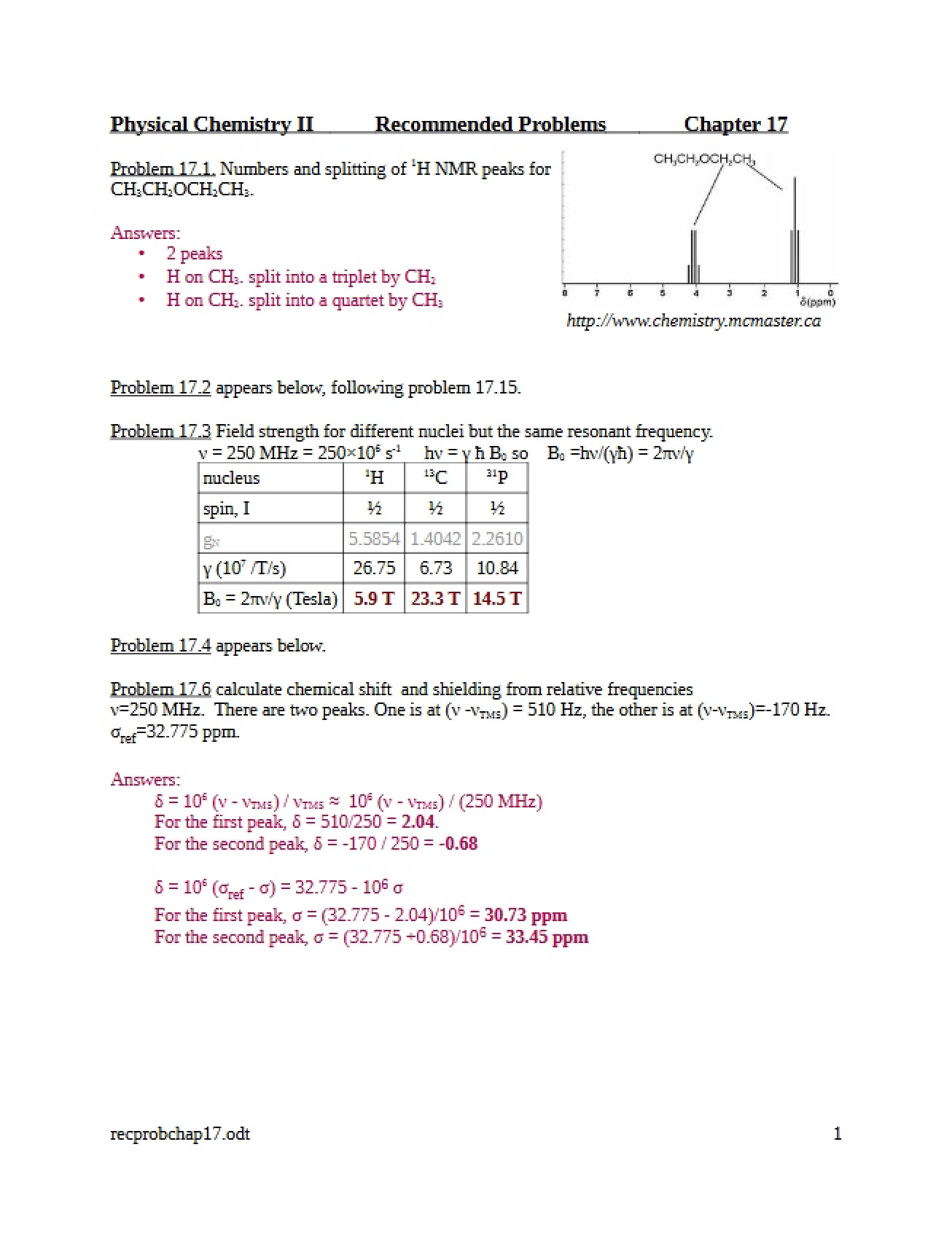 Physical Chemistry II Problems