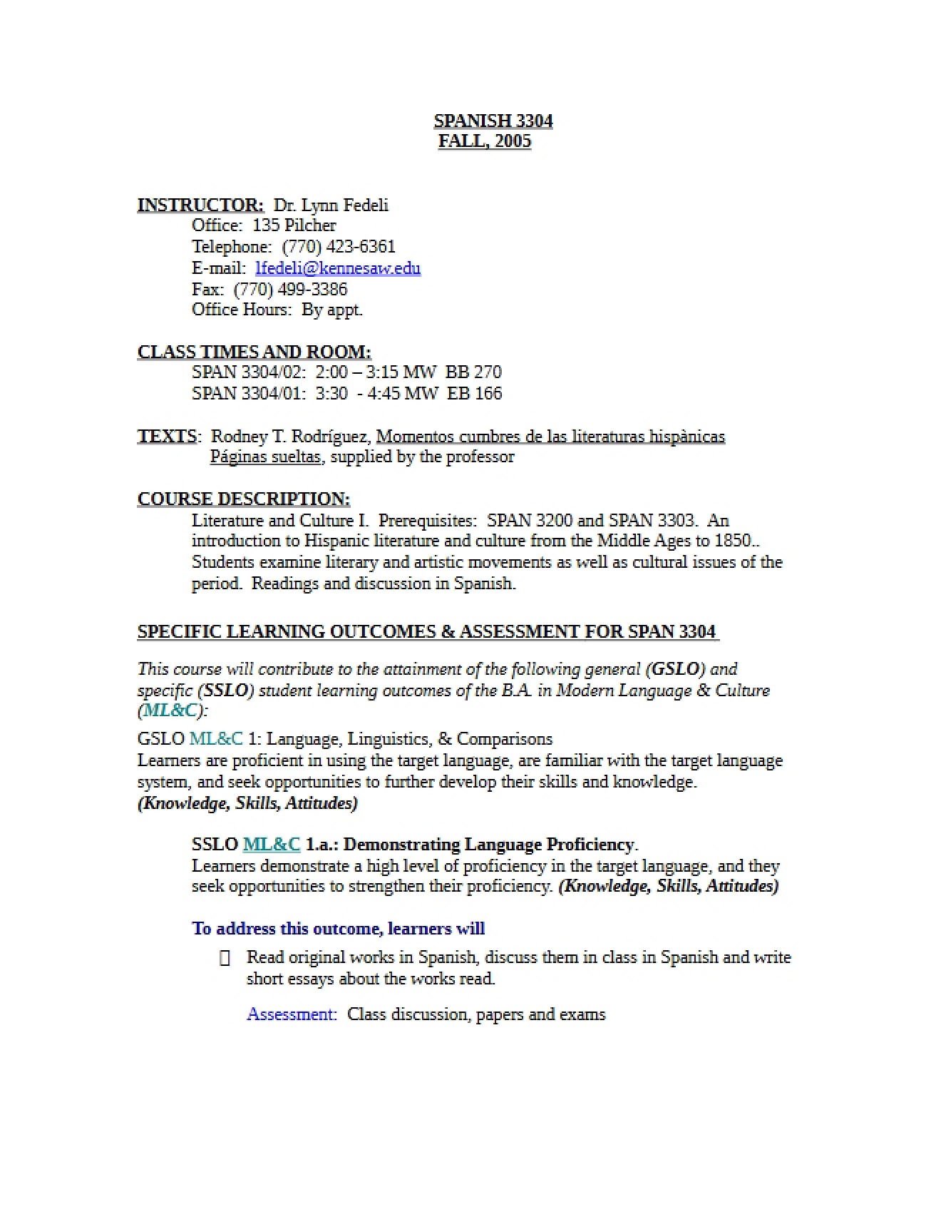Syllabus and Policies for SPAN 3304