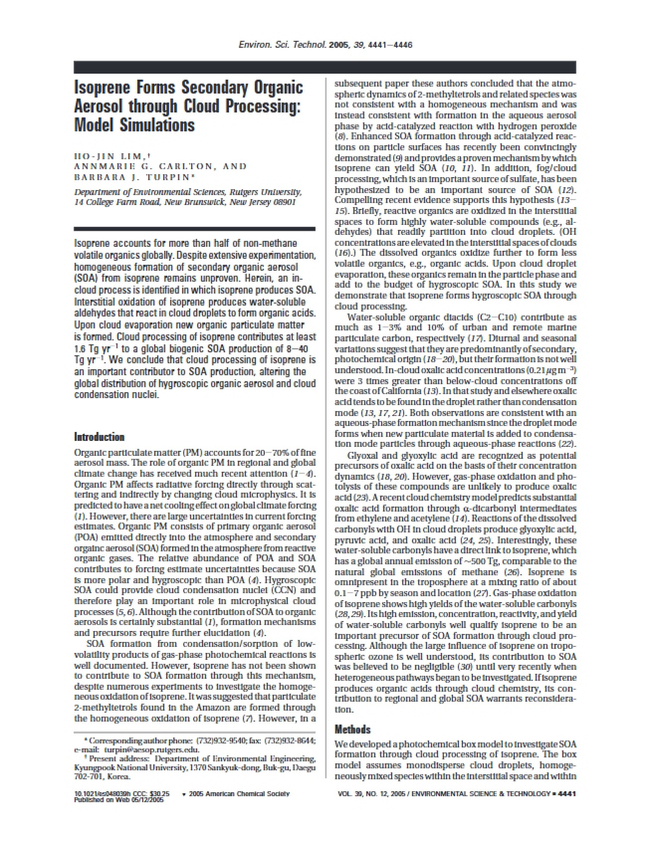 Formation of Secondary Organic Aerosol from Isoprene