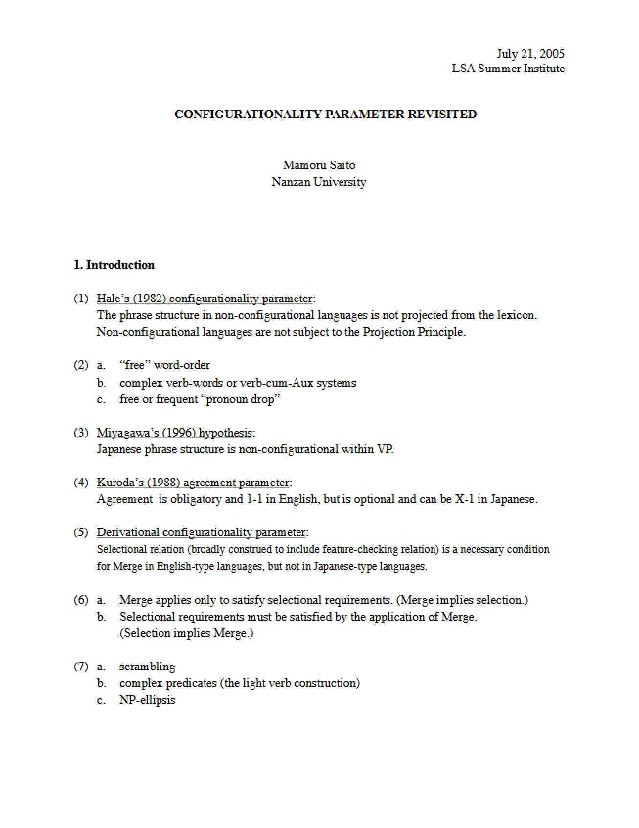 Revisiting the Configurationality Parameter