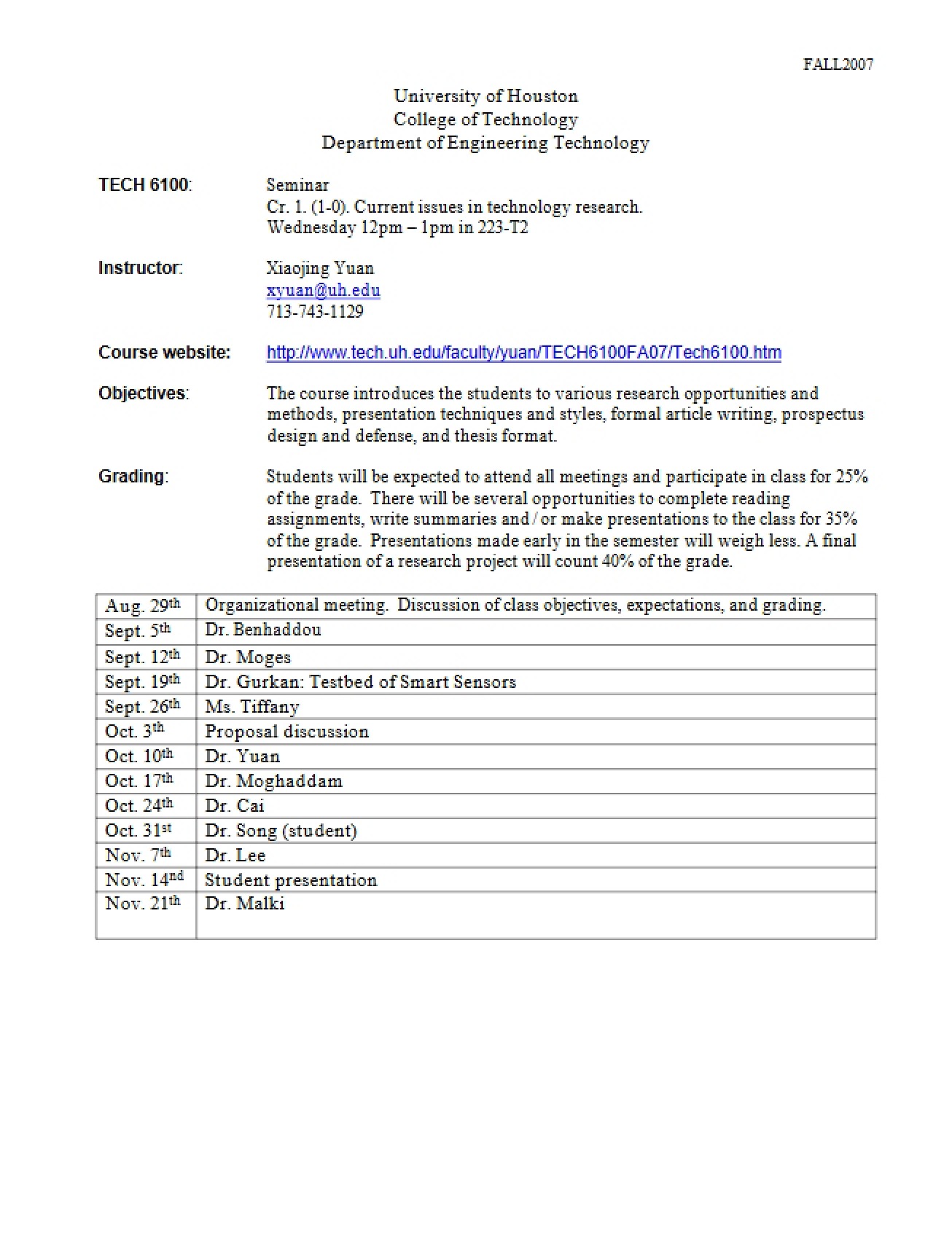 Syllabus for TECH 6100