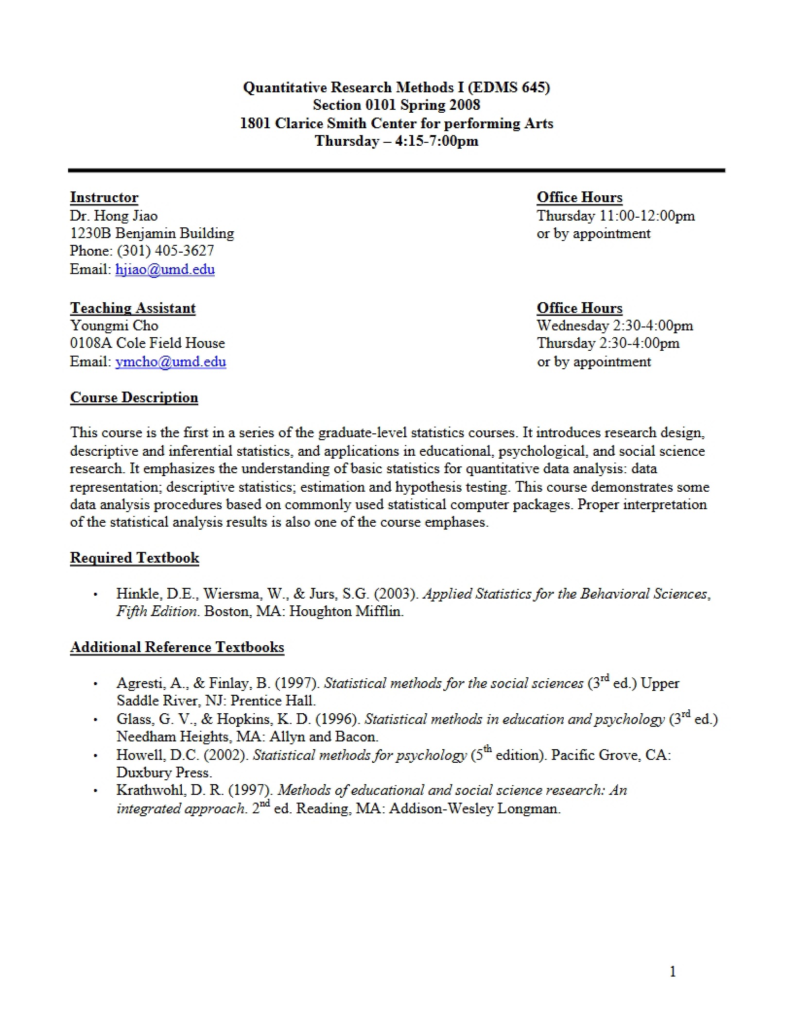 Quantitative Methods Syllabus