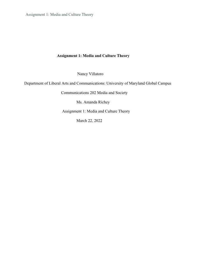 Media and Culture Theory - Assignment 1