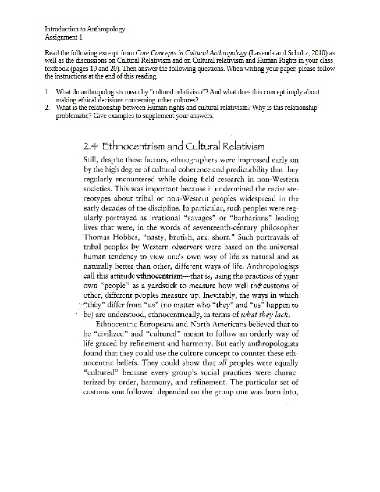 First Assignment Anthropology Introduction