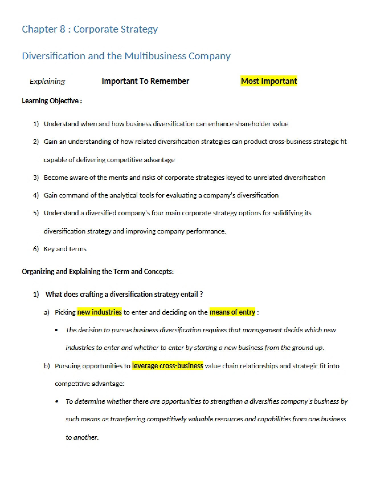 Strategy for Corporations (Chapter 8)