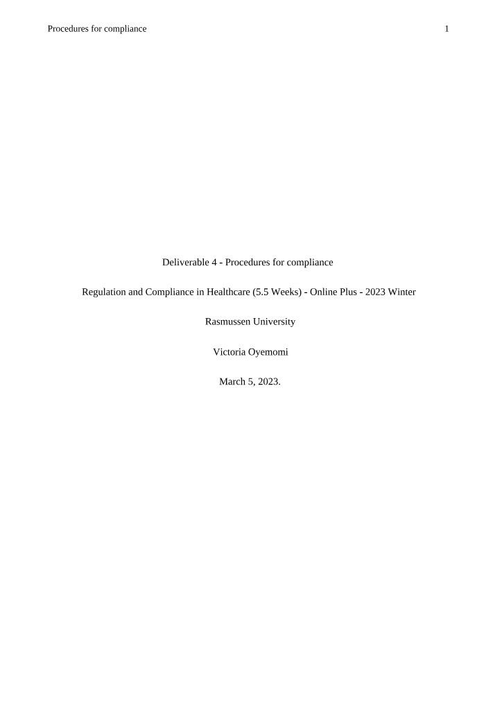 Compliance Procedures - Deliverable 4