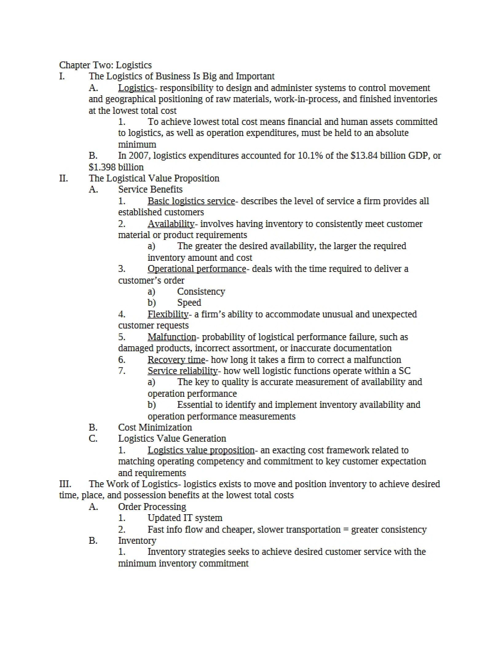 Logistics - Chapter 2