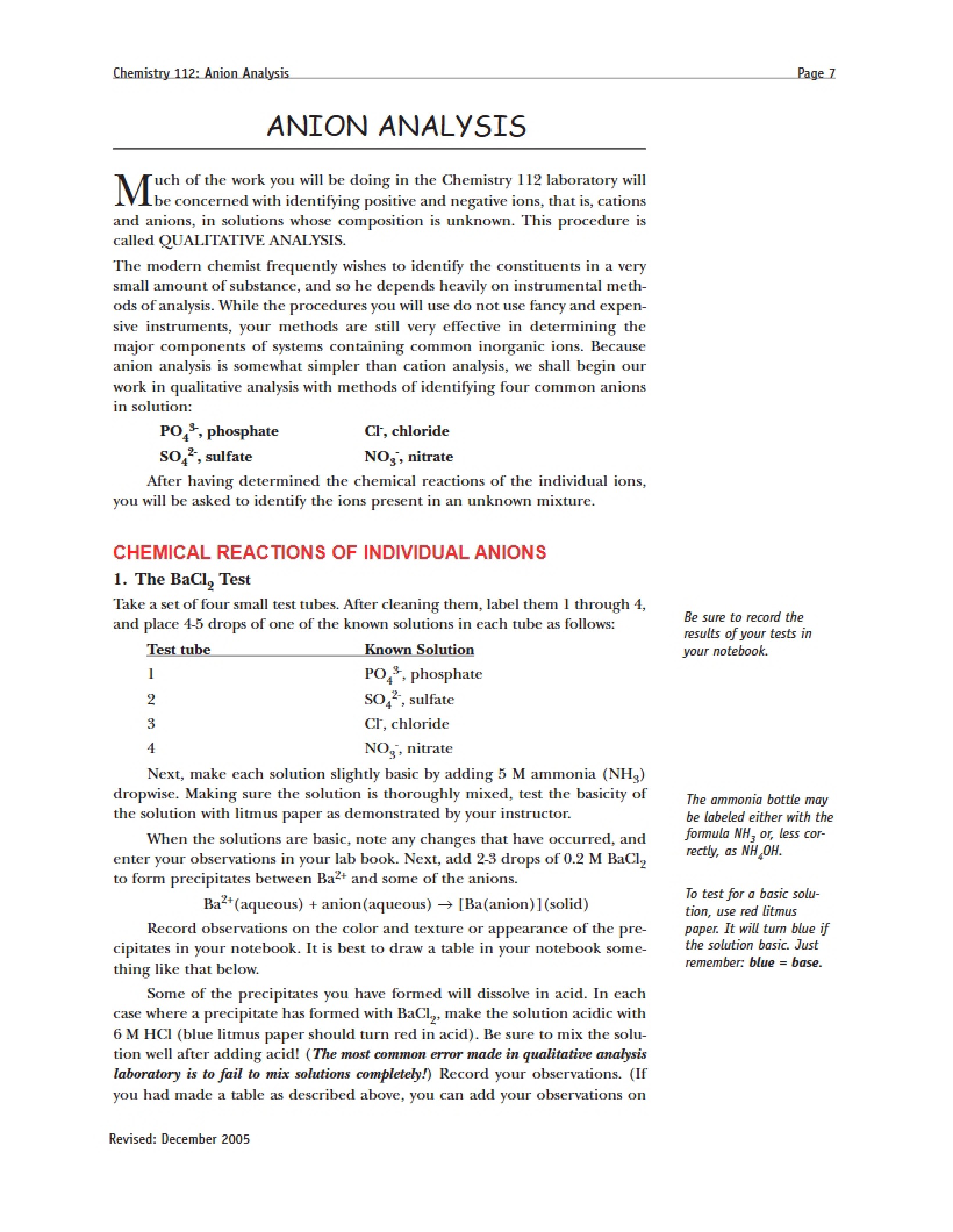 Analysis of Anions