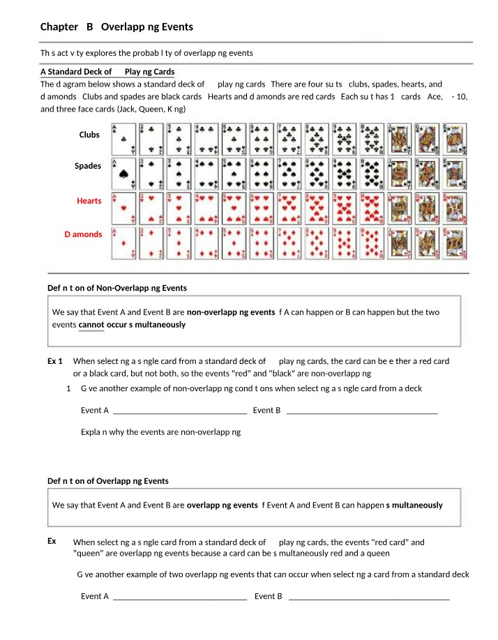 Overlapping and Non-Overlapping Events in Probability Activity