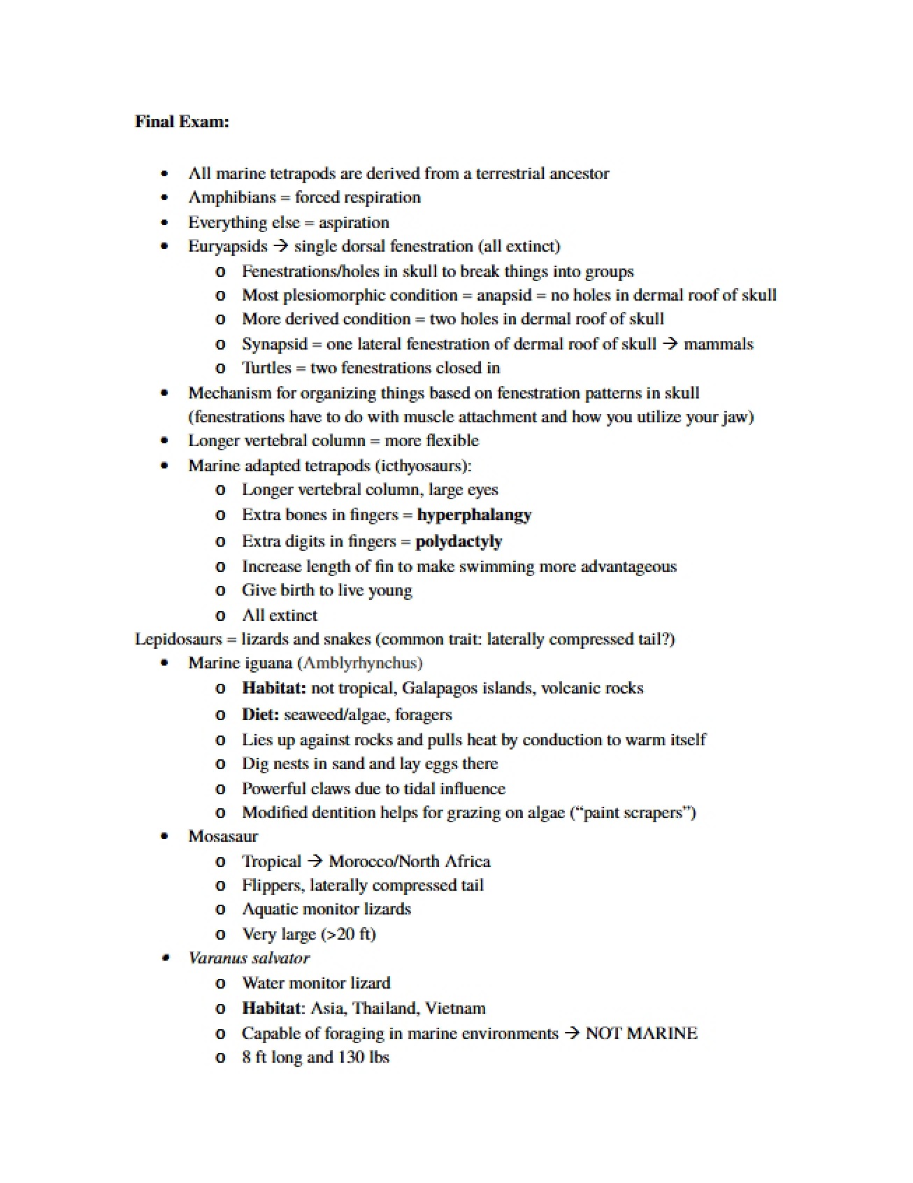Notes for Final Exam
