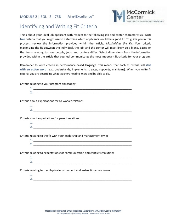 Writing and Identifying Fit Criteria