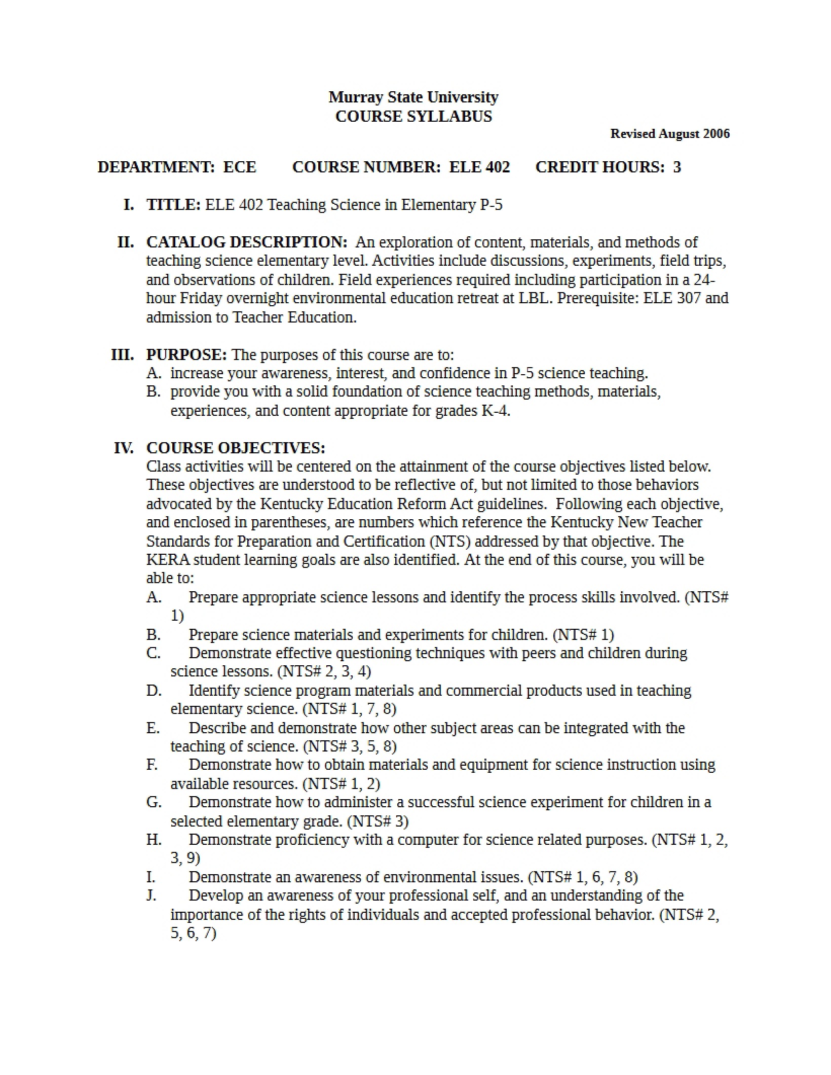 Syllabus - 4 Pages