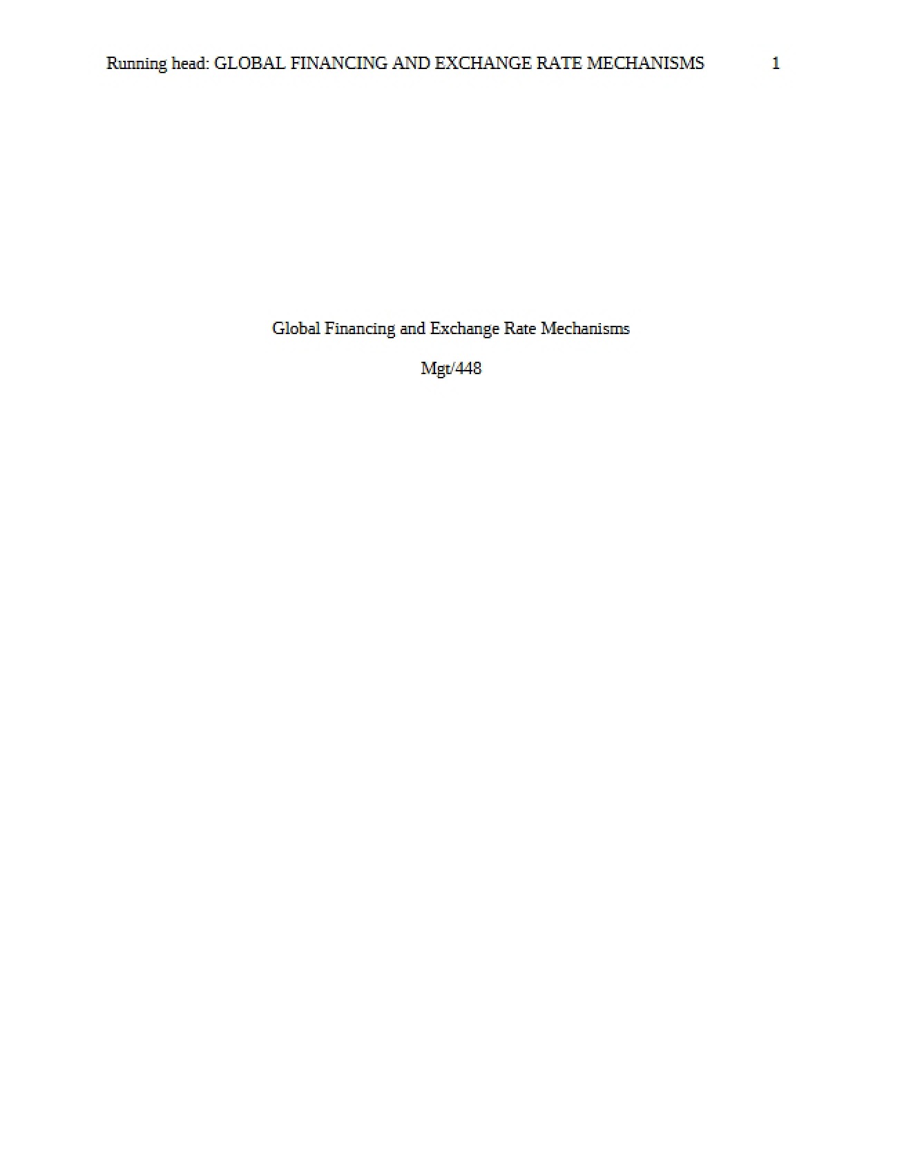 Mechanisms of Exchange Rates and Global Finance