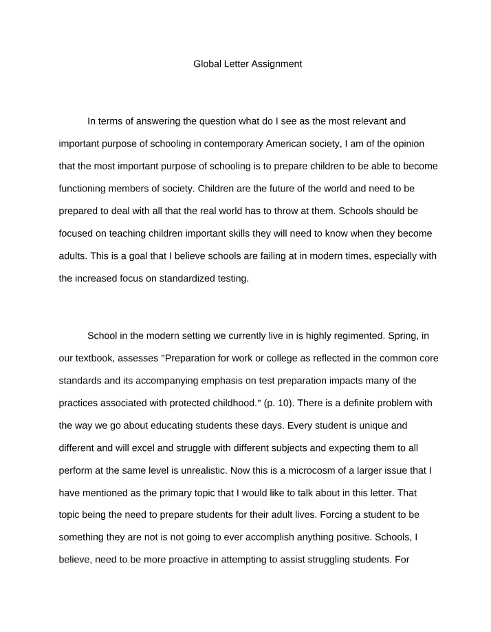 Assignment - Global Letter