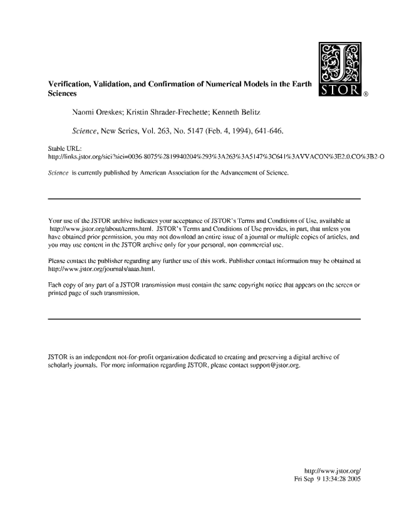 Numerical Models Verification, Validation, and Confirmation in Earth Sciences