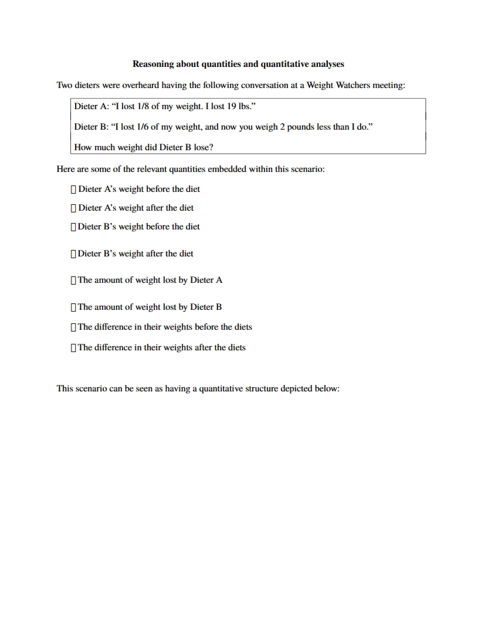 Quantitative Analyses and Quantity Reasoning