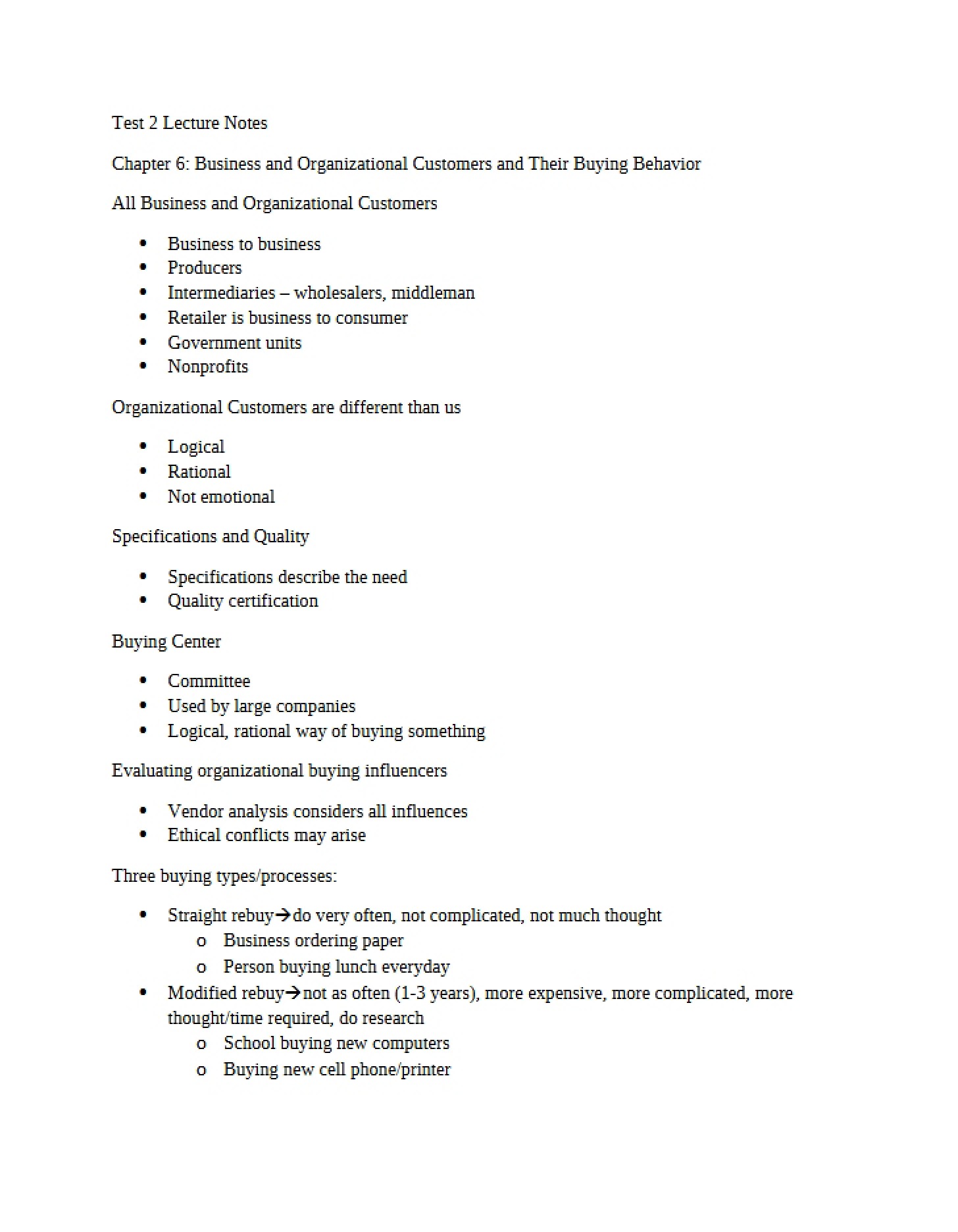 Lecture Notes for Test 2