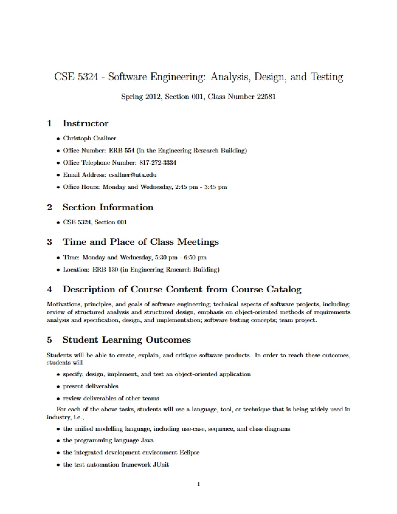 Syllabus for CSE 5324