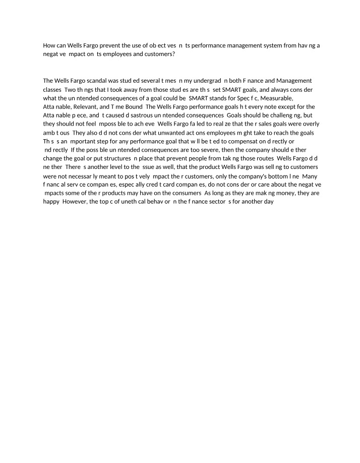 Wells Fargo Performance Management Analysis Report