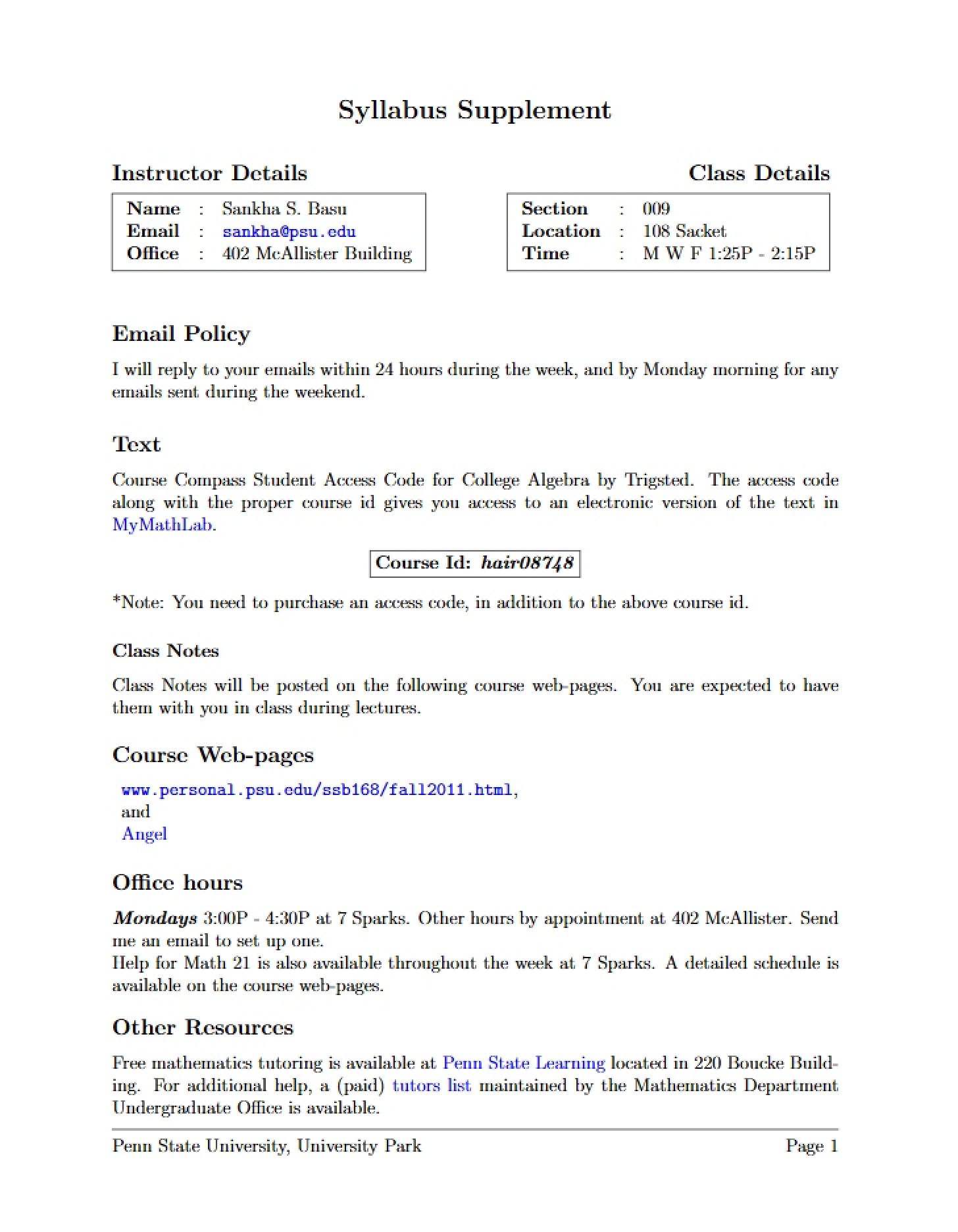 Supplemental Course Outline
