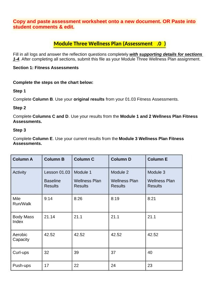 Wellness Plan - Module Three