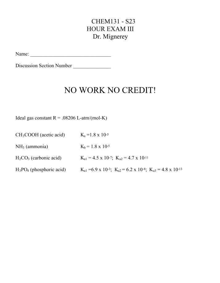 CHEM 131 S23 - Hour Exam III
