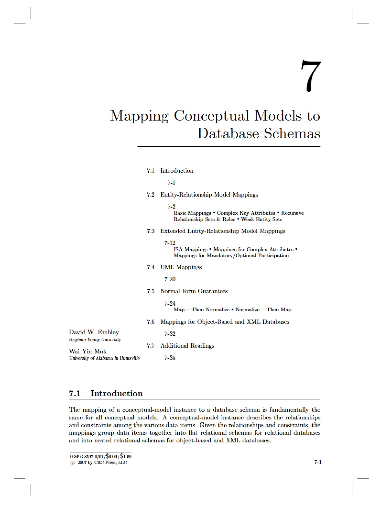 Database Schema Mapping from Conceptual Models