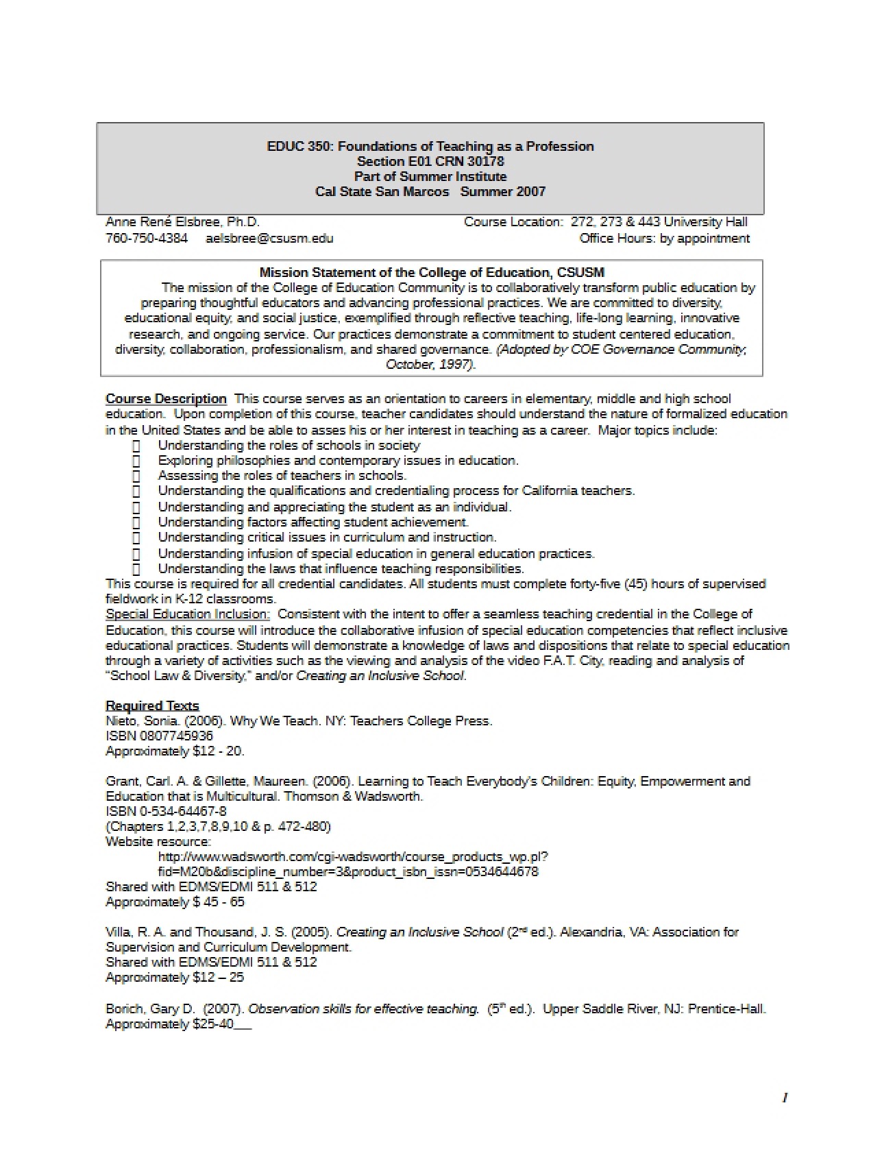 Teaching Profession Foundations Syllabus
