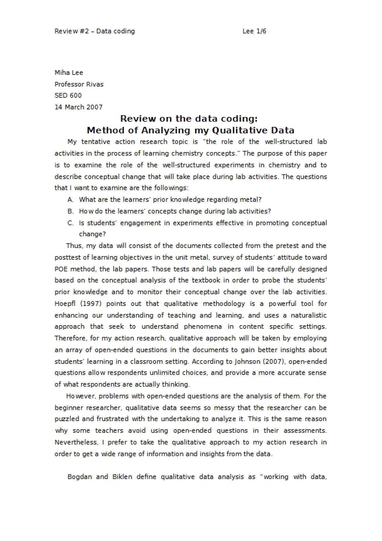 Data Coding Review Two