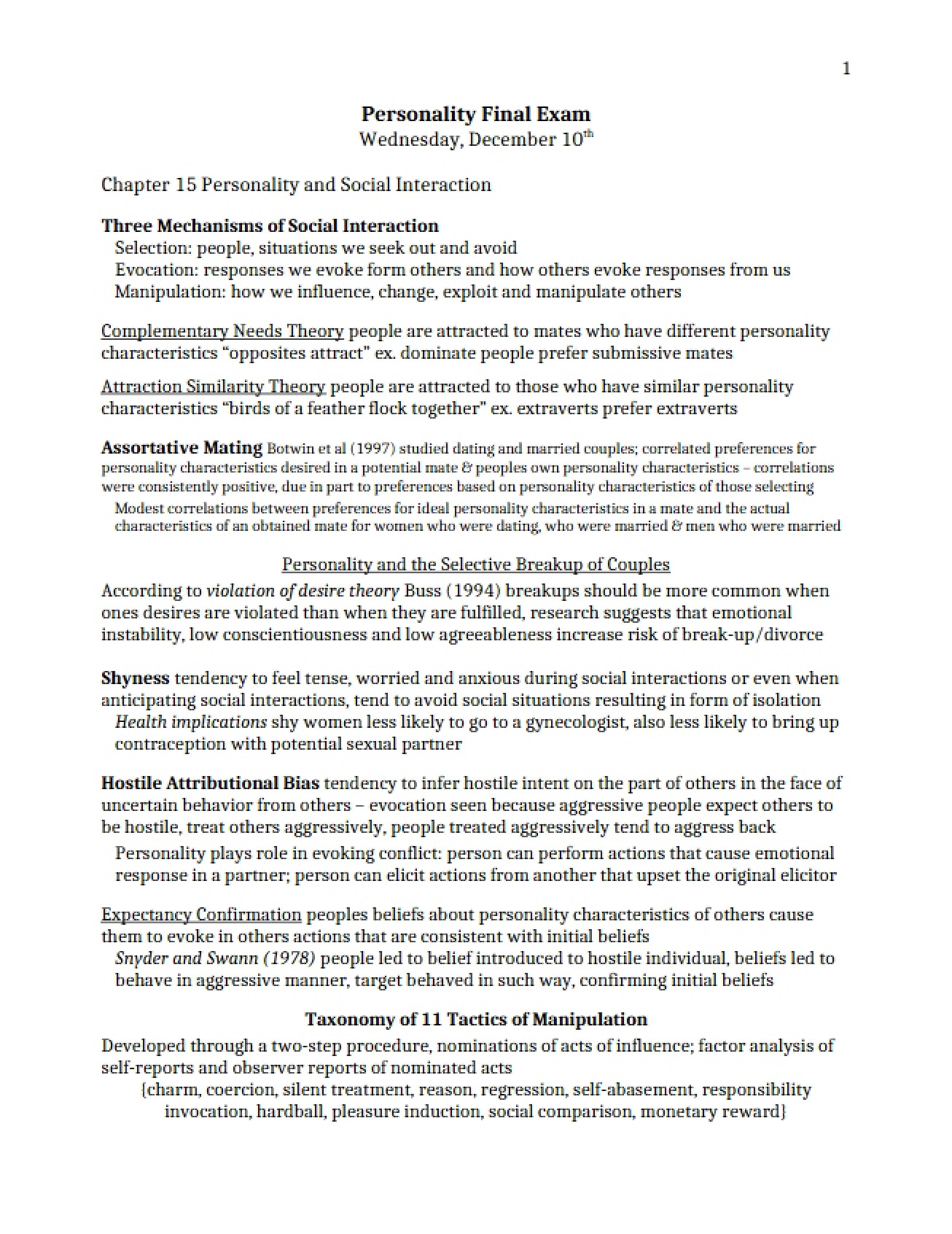 Personality Psychology Final Assessment