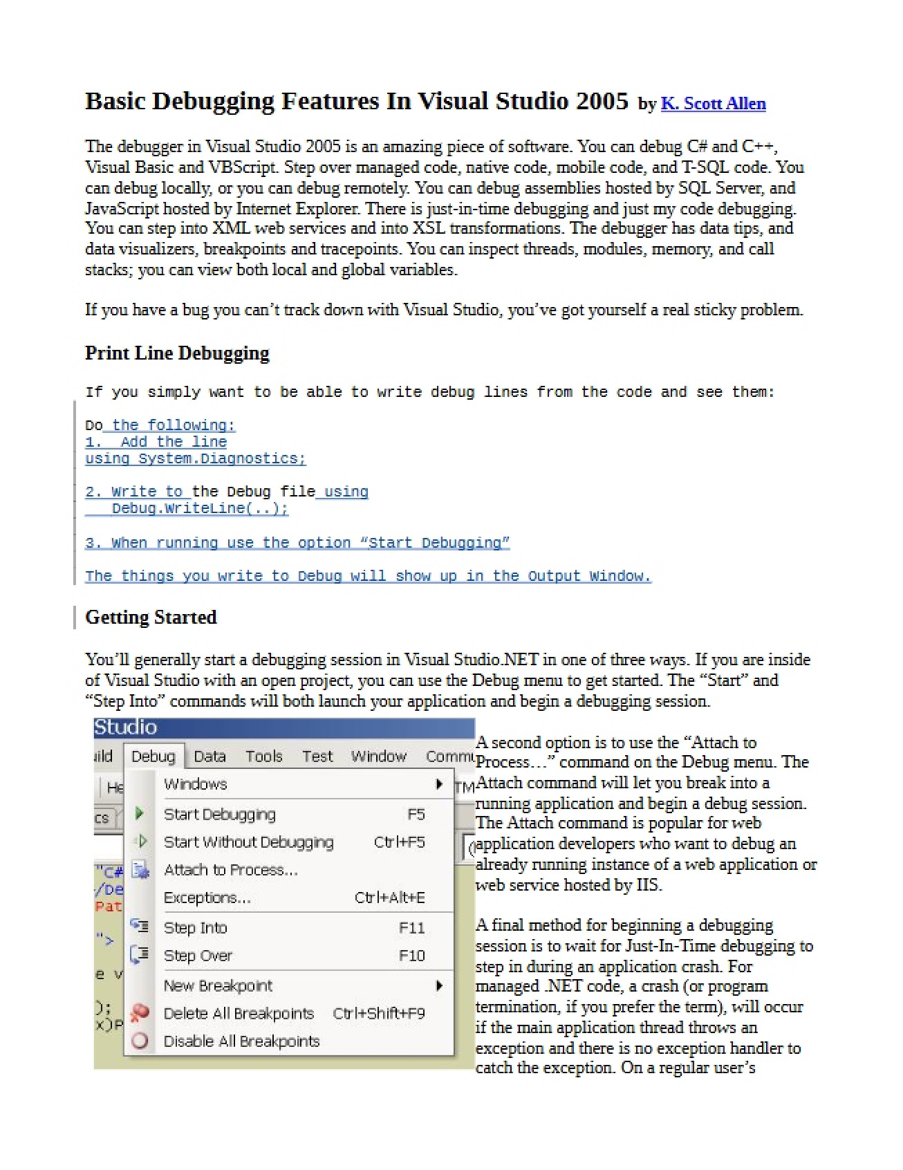 Visual Studio Basic Debugging Features