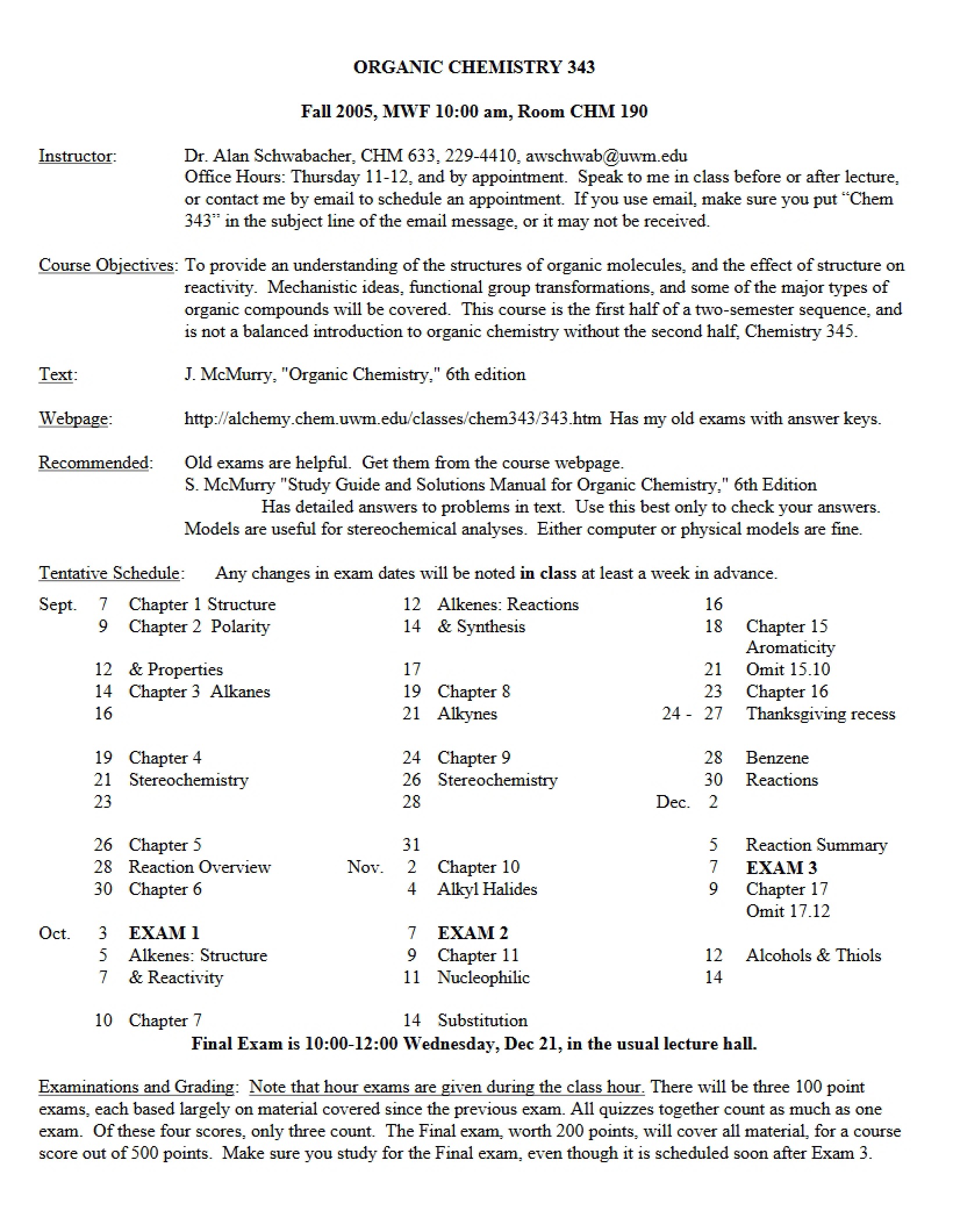 Syllabus Organic Chemistry